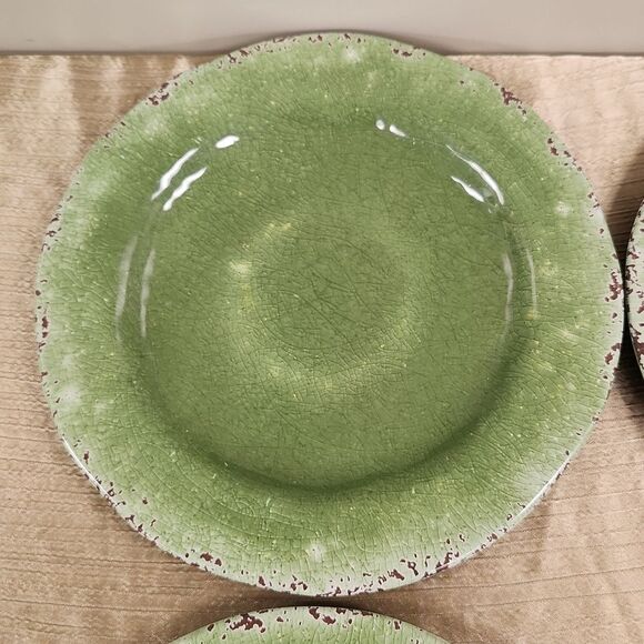 Pier 1 Carmelo Green Crackle Melamine Dinner Plate 11" Set of 4 - Picture 2 of 7